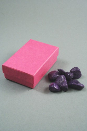 Fuchsia Pink Gift Box. Approx Size 8cm x 5cm x 2.5cm. Black Flock Pad Inner with Two Top Slits and Two Side Slits and Holes for Earring Wires.