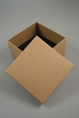 Natural Brown Paper Gift Box. Approx Size: 10cm x 10cm x 6cm. This Box has a Black Flocked Foam Pad Insert.